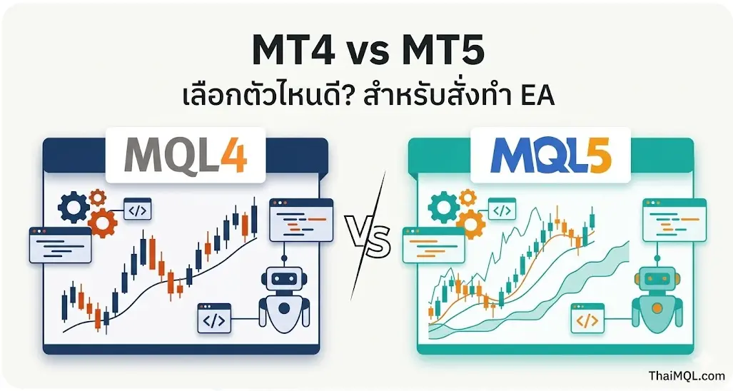 รับเขียน EA MT4 vs MT5 — ต่างกันยังไง เลือกตัวไหนดี? (ฉบับ 2026)